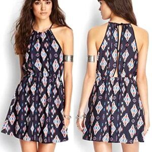Forever 21 Women's Halter High Neck Backless Geometric Print Mini Dress Small